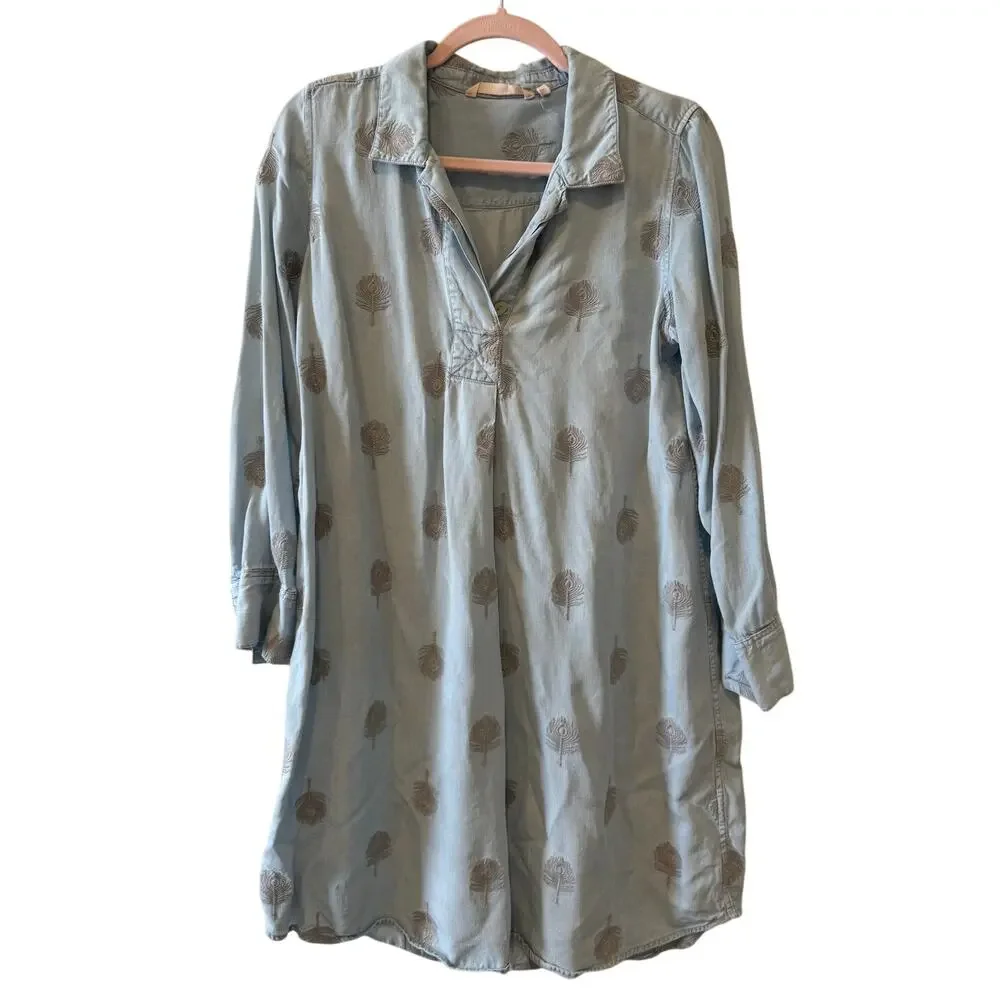 Soft Surroundings Paisley Park Embroidered Chambray Shirt Dress PM - Picture 2 of 8